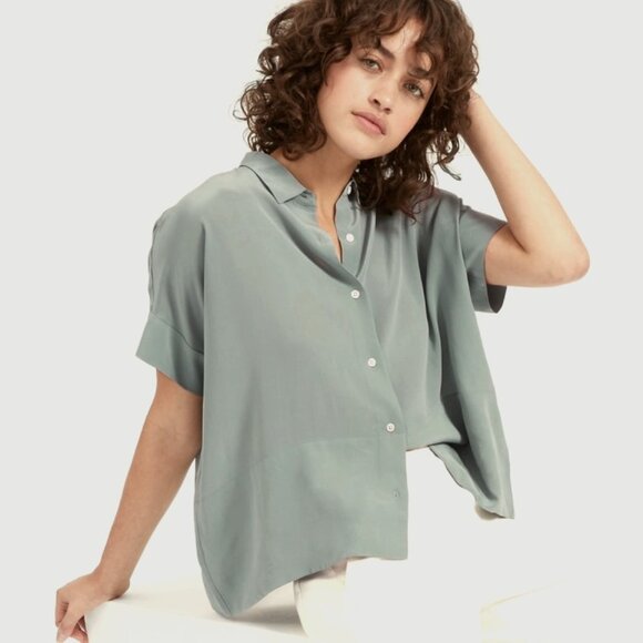 Everlane The Silk Short-Sleeve Square Shirt Blue Base - Size 4 - Picture 1 of 3